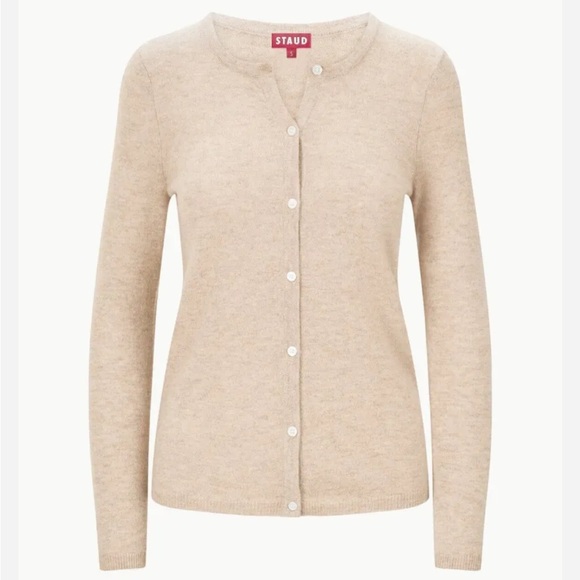 STAUD Adan Cashmere Cardigan Beige - size Small - Picture 2 of 7